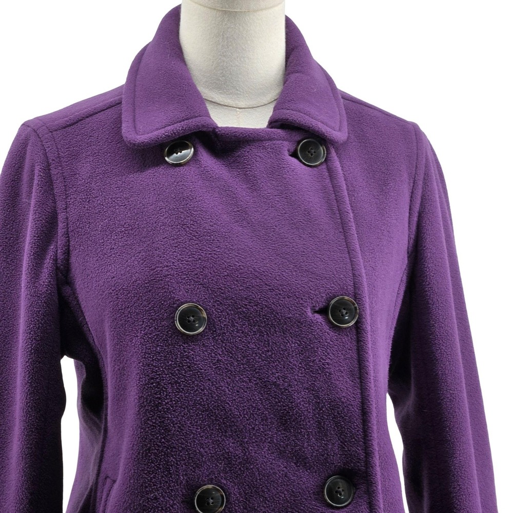 L.L. Bean Coat Womens XS Purple Fleece Pea Coat Collared Lined Pockets